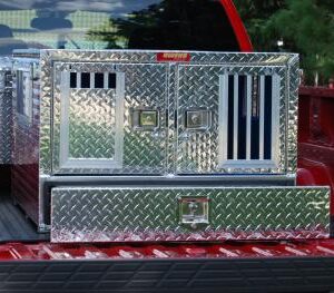 Dog Box 55020W Pro Hunter Series Double Compartment with Bottom Drawer / 38 W x 40 D x 26 H / Standard Vents / Diamond Tread Aluminum / Owens Products
