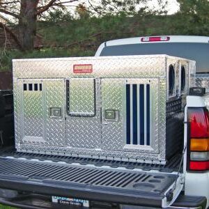 Dog Box 55060 Hunter Series Double Compartment / 48 W x 45 D x 28 H / Bear/Cat / Striker Holes / Diamond Tread Aluminum / Owens Products