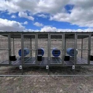 Standard 4-Bay Aluminum Dog Kennel with Wooden Dog Houses